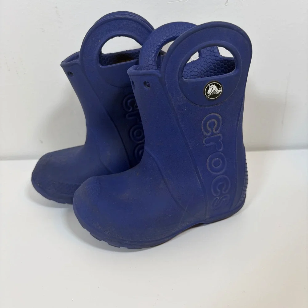 Crocs‎ Kids Handle It Rain Boots Blue Waterproof Pull On C6